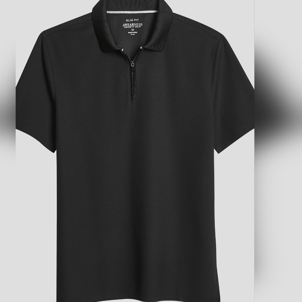 NWT Kenneth Cole Black Slim Fit Zip Placket Polo